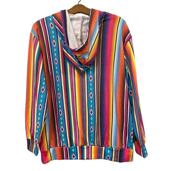 Avery Aztec Pattern Long Sleeve Hoodie Womens L Multicolor Polyester Blend NEW - Picture 2 of 6